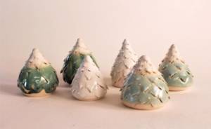 A row of little ceramic trees