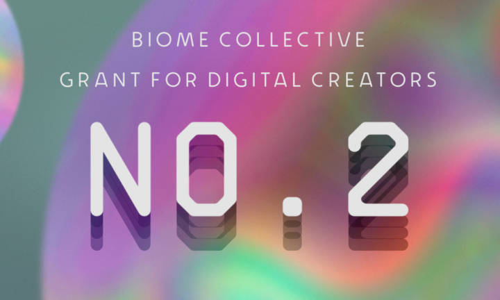 a soft colourful background with text that reads Biome Collective Grant for Digital Creatives No 2
