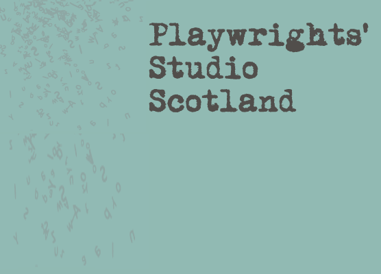 a pale teal background with 'Playwright's Studio Scotland' in a grey typed font 